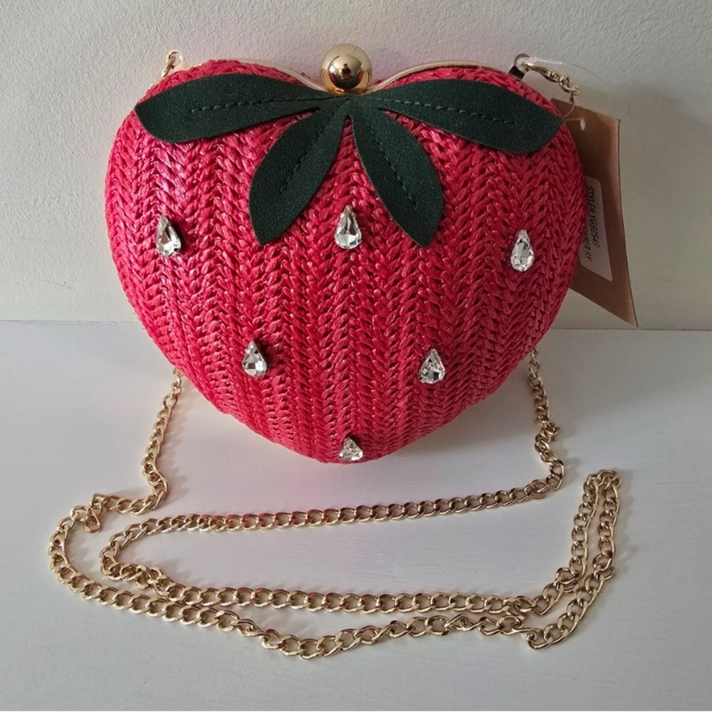 Strawberry Shaped Red Bag with Gold Chain